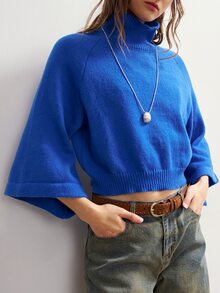 Bohemela Women's Vintage Casual Royal Blue Turtleneck Loose-Fit Knit Pullover Sweater For Fall, Perfect For Vacations, Going Out Travel, And Halloween Outfits - Blue - View 3