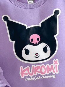 HELLO KITTY AND FRIENDS | SHEIN 少女可愛百搭聯名新款印花紫色寬鬆長袖圓領套頭運動衫，舒適，適合日常、假期等多種場合 - 紫色 - 查看 3