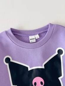 HELLO KITTY AND FRIENDS | SHEIN 少女可愛百搭聯名新款印花紫色寬鬆長袖圓領套頭運動衫，舒適，適合日常、假期等多種場合 - 紫色 - 查看 4