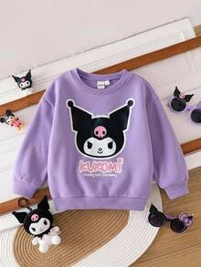 HELLO KITTY AND FRIENDS | SHEIN 少女可愛百搭聯名新款印花紫色寬鬆長袖圓領套頭運動衫，舒適，適合日常、假期等多種場合 - 紫色 - 查看 7