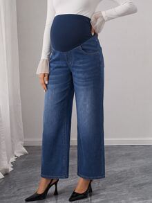 Momance Maternity Colorblock Casual Daily Wear Denim Long Pants - Medium Wash - View 3