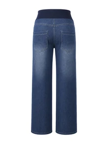 Momance Maternity Colorblock Casual Daily Wear Denim Long Pants - Medium Wash - View 6