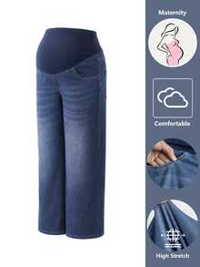Momance Maternity Colorblock Casual Daily Wear Denim Long Pants - Medium Wash - View 5