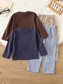 兒童小男孩/小女孩 4件組秋冬加厚長袖長褲居家服套裝 睡衣套裝 T恤套裝 幼兒冬季睡衣 適合居家與日常穿著 - 彩色 - 查看 2