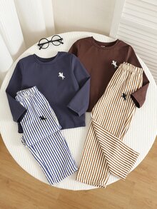 兒童小男孩/小女孩 4件組秋冬加厚長袖長褲居家服套裝 睡衣套裝 T恤套裝 幼兒冬季睡衣 適合居家與日常穿著 - 彩色 - 查看 3