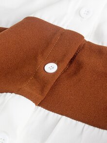 Momance Maternity 2 Pieces Set Elegant Casual Commute Long Sleeve Shirt Collar Contrast Color Asymmetrical Design Front Button A-Line White Burgundy Fall - Brown - View 11