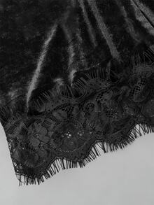 SHEIN Franclia 女款天鵝絨兩件套，立領開衩長袖收腰荷葉邊上衣 + 高腰迷你裙，晚宴派對套裝 - 黑色 - 查看 7