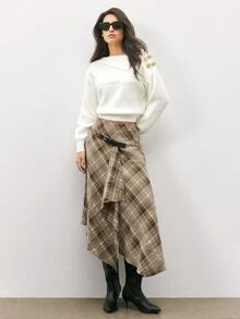 Maija 女款格紋休閒學院風優雅復古百搭日常穿著裙 感恩節 校園 工作 派對 辦公室 棕色格紋 秋季 - 棕色 - 查看 7