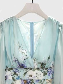 SHEIN Women's V-Neck Floral Print Casual Party Dress - Baby Blue - View 5