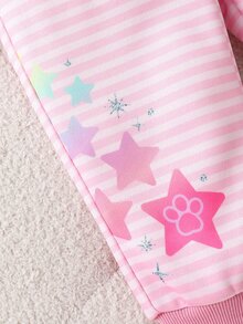 SHEIN | PAW Patrol 女嬰圓領條紋卡通圖案長袖衛衣與長褲套裝，適合日常穿著，秋冬季 - 彩色 - 查看 5