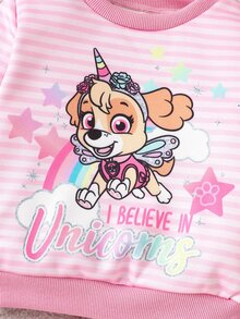 SHEIN | PAW Patrol 女嬰圓領條紋卡通圖案長袖衛衣與長褲套裝，適合日常穿著，秋冬季 - 彩色 - 查看 6