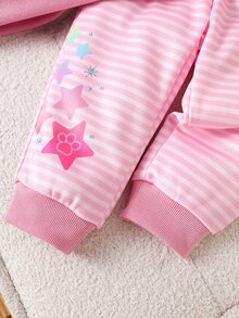 SHEIN | PAW Patrol 女嬰圓領條紋卡通圖案長袖衛衣與長褲套裝，適合日常穿著，秋冬季 - 彩色 - 查看 4