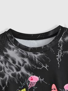 SpongeBob SquarePants | ROMWE Plus Size Women's Funny Graphic Print Loose Short Sleeve T-Shirt Casual Daily Wear - Multicolor - View 4