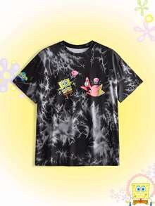 SpongeBob SquarePants | ROMWE Plus Size Women's Funny Graphic Print Loose Short Sleeve T-Shirt Casual Daily Wear - Multicolor - View 1
