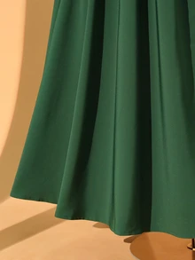 Rometta Plus Size Women's Fashion Elegant Velvet Waist-Cinching Patchwork 2 In 1 Long Sleeve Dress - Dark Green - View 6