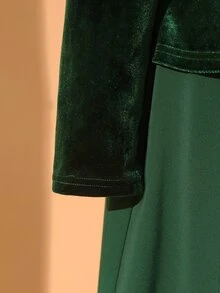 Rometta Plus Size Women's Fashion Elegant Velvet Waist-Cinching Patchwork 2 In 1 Long Sleeve Dress - Dark Green - View 5
