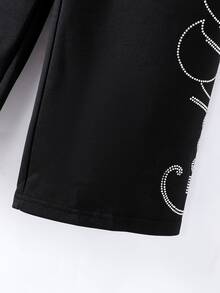 SHEIN Teen Girl Letter Rhinestone Casual Daily Wear Sweatpants - Black - View 5