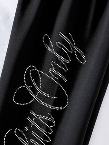 SHEIN Teen Girl Letter Rhinestone Casual Daily Wear Sweatpants - Black - View 6