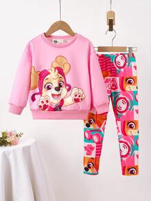 SHEIN | PAW Patrol Young Girl Cartoon Print Crew Neck Sweatshirt + Slim Fit Long Pants Set, Casual Wear For Spring And Autumn - Multicolor - View 3