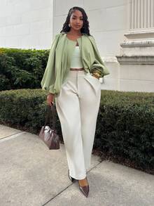 Alexandranx Lightweight Woven Statement Sleeve Jacket, Bold - Army Green - View 3