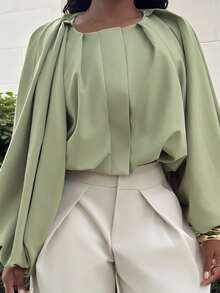 Alexandranx Lightweight Woven Statement Sleeve Jacket, Bold - Army Green - View 6
