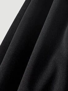 SHEIN MOD جمبسوت نسائي بلون موحد وياقة غير متماثلة وتصميم دانتيل مرقع وساق واسعة - الأسود - مشاهدة 8