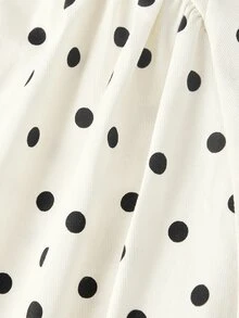 SHEIN MOD 女款 100% 純棉波點方領短袖百褶 A 字中長洋裝 白色甜美少女風休閒度假派對聖誕秋季洋裝 - 黑與白 - 查看 8