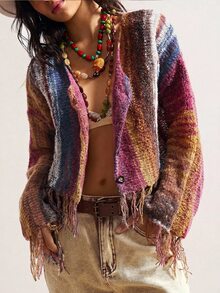 Bohemela 秋季萬聖節聖誕節休閒女款對比色長袖開襟外套 - 彩色 - 查看 2