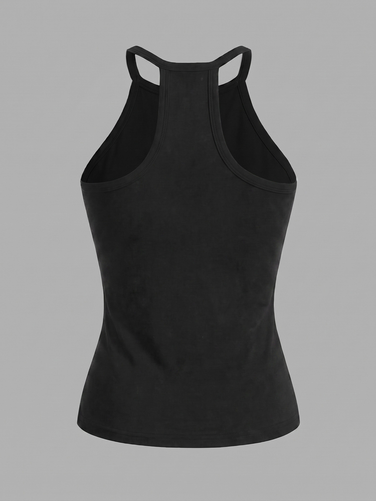 Slaydiva Women's Black And White Summer Solid Color Rhinestone Backless Tank Top - Sexy Business Casual, Parties Club, Beach Vacations - Black - View 2