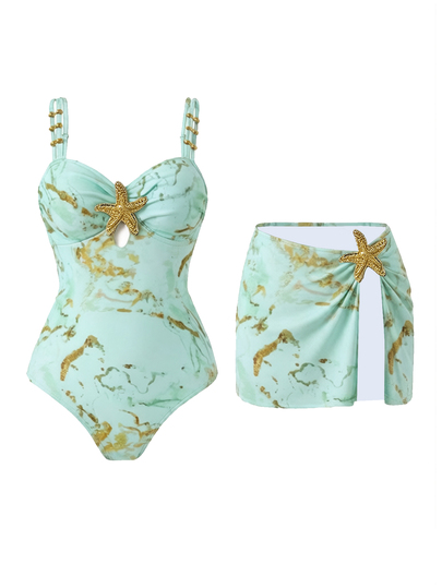 SHEIN Swim Women's One-Piece Star Decor Cute Casual Vacation 2 Pieces Set Jumpsuit Swimsuit
