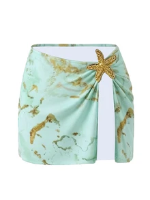 SHEIN Swim 女款星星裝飾可愛休閒度假風兩件式連身泳衣套裝 - 彩色 - 查看 3