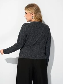 Maija Plus Size Women's V-Neck Casual Daily Long Sleeve Top Fall - Dark Grey - View 3