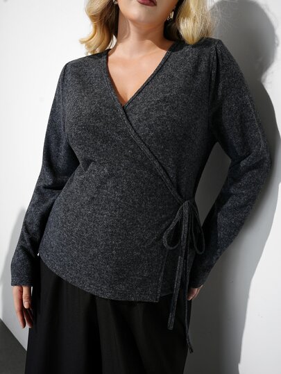 Maija Plus Size Women's V-Neck Casual Daily Long Sleeve Top