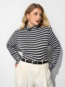 Maija 女款大尺碼條紋長袖休閒上衣 - 彩色 - 查看 5