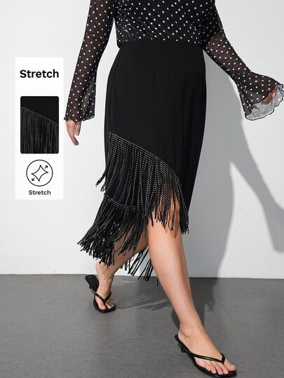 Maija Plus Size Elegant Elegant Tassel Asymmetrical Hem Skirt