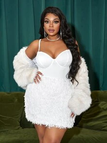 Slaydiva Plus Size Elegant Sexy Curve-Enhancing Bustier Dress - C Wedding Birthday Mother Of The Bride Party All White Summer - White - View 6