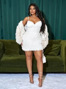 Slaydiva Plus Size Elegant Sexy Curve-Enhancing Bustier Dress - C Wedding Birthday Mother Of The Bride Party All White Summer - White - View 5