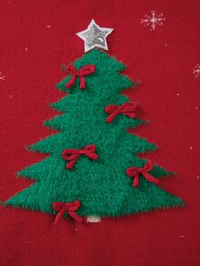 SHEIN Franclia Fall Winter Christmas Tree Pattern Knit Sweater, Snowflake Print Drop‑Shoulder Casual Pullover - Red - View 5