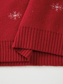 SHEIN Franclia Fall Winter Christmas Tree Pattern Knit Sweater, Snowflake Print Drop‑Shoulder Casual Pullover - Red - View 4