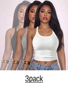 Slaydiva Women's 3-Pack Casual Rib-Knit Scoop Neck Tank Tops, Regular Length Knitted Fabric Camis, Basic Essential Summer Tops Back To School - Multicolor - View 1