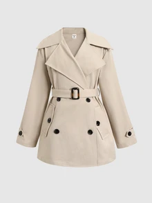 SHEIN Tween Girls Elegant Double-Breasted Belted Trench Coat French Style Clothes In Fall/Winter Kids - Khaki - View 2