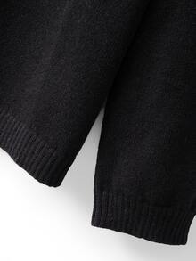 SHEIN Plus Size Casual Smart Round Neck Black Button Long Sleeve Cardigan Autumn Formal Vacation Going Out Tops Work Outfits For Women Winter - Black - View 8