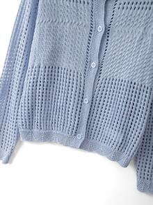 GlowEve CURVE Women's Fall Single Piece Round Neck Hollow Out Beach Office Homewear Vacation Short Loose Elegant Casual Knit Button Cardigan Top Dusty Blue - Blue - View 5
