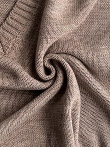 SHEIN Women's Elegant Knit Two Pieces Set – Deep V-Neck Pullover & Wide-Leg Pants - Mocha Brown - View 11