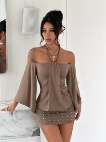 Jeanoix Women's Solid Color Casual Daily Summer Short Dress - Brown - View 3