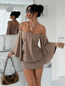 Jeanoix Women's Solid Color Casual Daily Summer Short Dress - Brown - View 4