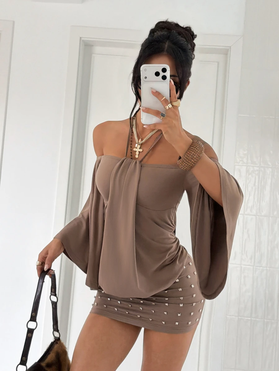 Jeanoix Women's Solid Color Casual Daily Summer Short Dress - Brown - View 1
