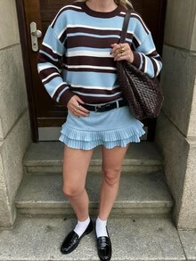 Autumina Women's Casual Fashion Loose Colorful Striped Top Old Money Style Tennis Sports Outfit Daily Commute Versatile Sweater - Multicolor - View 3