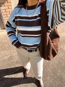 Autumina Women's Casual Fashion Loose Colorful Striped Top Old Money Style Tennis Sports Outfit Daily Commute Versatile Sweater - Multicolor - View 7