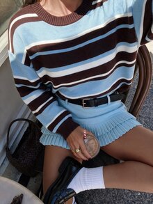 Autumina Women's Casual Fashion Loose Colorful Striped Top Old Money Style Tennis Sports Outfit Daily Commute Versatile Sweater - Multicolor - View 4